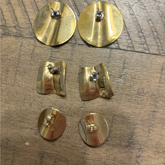 Set of 3 Gold Flat Earrings - Picture 2 of 2